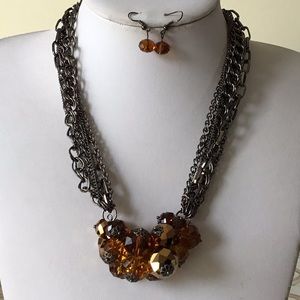 Brown faceted glass bead multi burnish links set